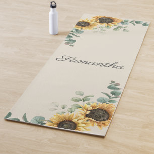 Sunflower Eucalyptus Greenery Script Floral Yoga Mat