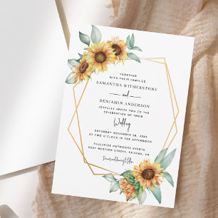 Sunflower Eucalyptus Greenery Watercolor Wedding Invitation