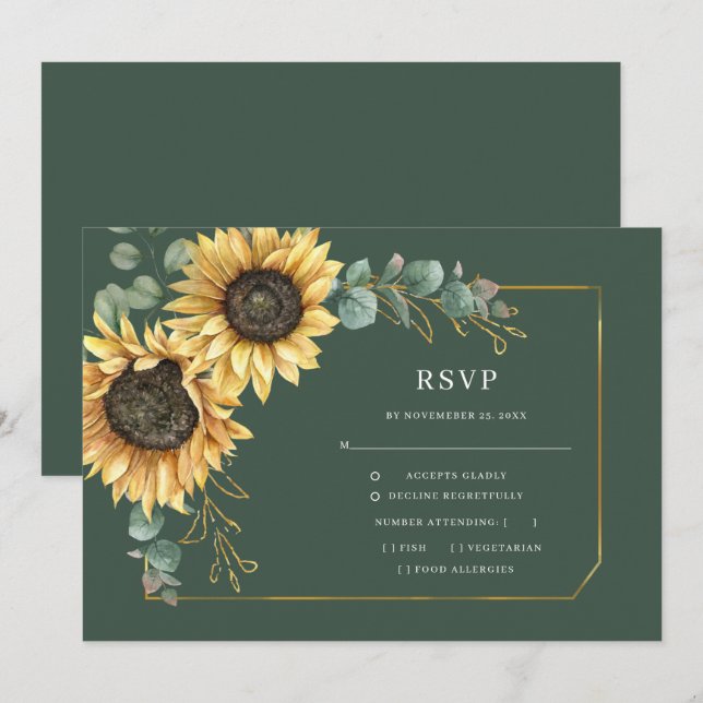 Sunflower Eucalyptus Greenery Wedding RSVP Card (Front/Back)