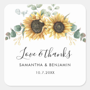 Sunflower Eucalyptus Greenery Wedding Thank You Square Sticker