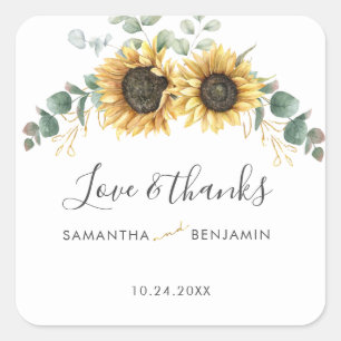 Sunflower Eucalyptus Greenery Wedding Thank You Square Sticker