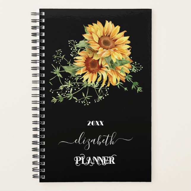 Sunflower eucalyptus greenry black name planner (Front)