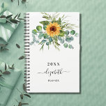 Sunflower eucalyptus greenry script name 2025 planner<br><div class="desc">A white background.  Decorated with sunflowers,  eucalyptus greenery.  Add a name,  text. The name is written with a modern hand lettered style script with swashes. 
To keep the swashes only delete the sample name,  leave the spaces or emoji's in front and after the name.</div>