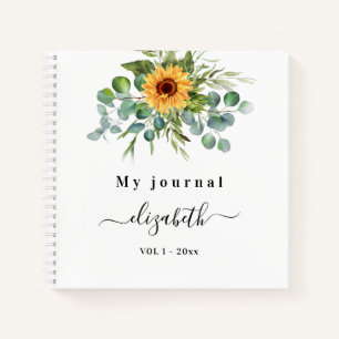Sunflower eucalyptus greenry script name notebook