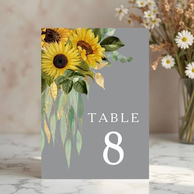 Sunflower Eucalyptus Grey Fall Wedding Table Number (Sunflower Eucalyptus Gray Fall Wedding Table Number)