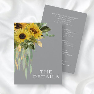 Sunflower Eucalyptus Grey Yellow Fall Wedding Enclosure Card