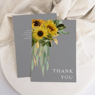 Sunflower Eucalyptus Grey Yellow Fall Wedding Thank You Card