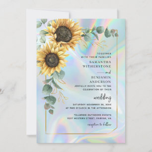 Sunflower Eucalyptus Holographic QR Code Wedding Invitation