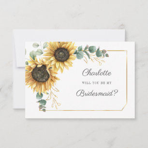 Sunflower Eucalyptus Leaves Be My Bridesmaid Invitation