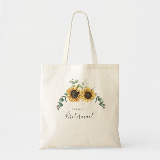 Sunflower Eucalyptus Leaves Bridesmaid Custom Tote Bag (Front)