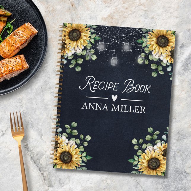 Sunflower Eucalyptus Light Black Recipe Book (In situ)