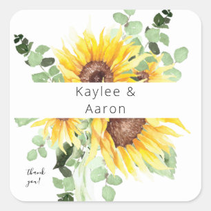 Sunflower & Eucalyptus MOD Floral Thank You Square Sticker