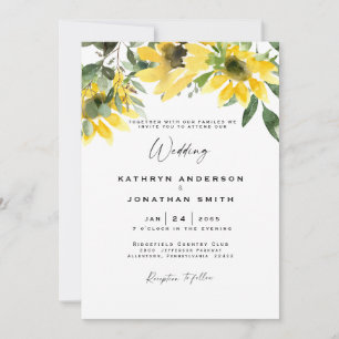 Sunflower Eucalyptus Modern Wedding No Parents Invitation