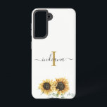 Sunflower Eucalyptus Monogram Script Modern Samsung Galaxy Case<br><div class="desc">Sunflower Eucalyptus Monogram Script Modern Samsung Galaxy S21 Case</div>