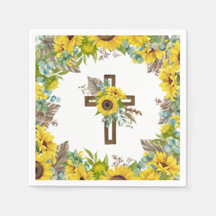 Sunflower Eucalyptus Palm Boho Cross Baptism Napkin