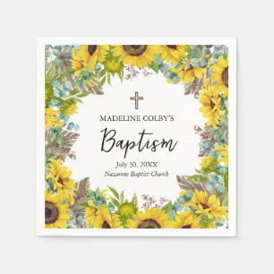 Sunflower Eucalyptus Palm Boho Square Baptism Napkin