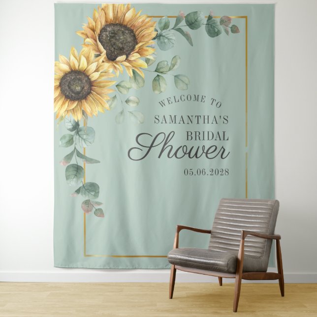 Sunflower Eucalyptus Photo Booth Backdrop Floral Tapestry (In Situ)