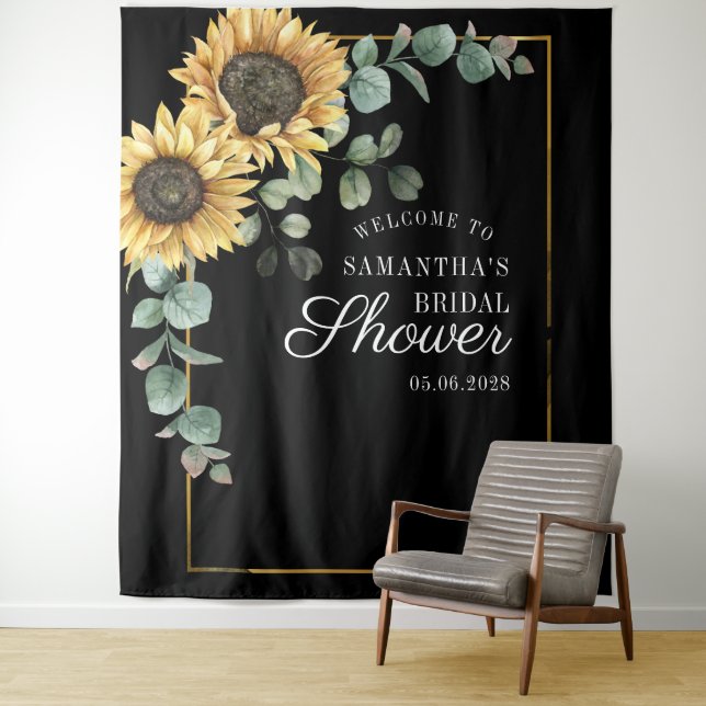 Sunflower Eucalyptus Photo Booth Backdrop Tapestry (In Situ)
