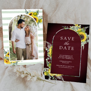 Sunflower Eucalyptus Photo Burgundy Wedding Save The Date