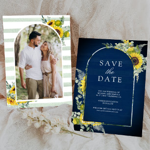 Sunflower Eucalyptus Photo Navy Blue Wedding Save The Date