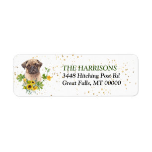 Sunflower Eucalyptus Pug Return Address Label