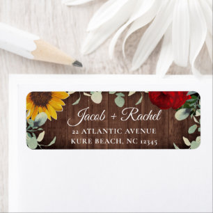 Sunflower Eucalyptus Red Rose Wood Wedding Address