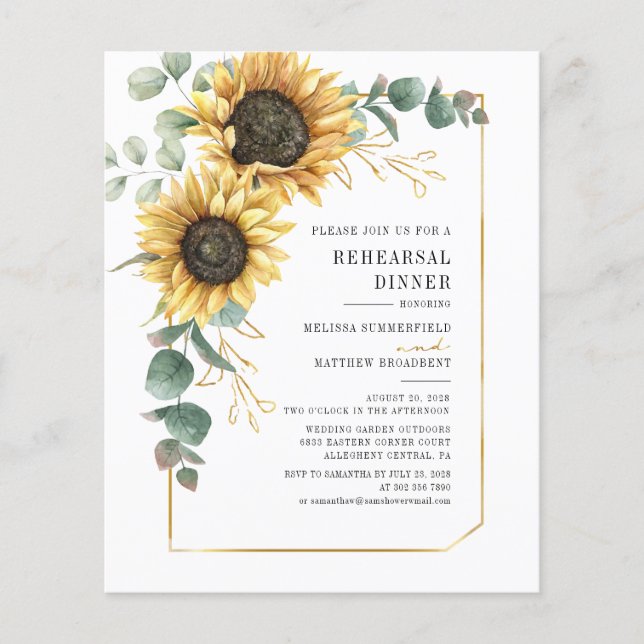 Sunflower Eucalyptus Rehearsal Dinner Invitation (Front)