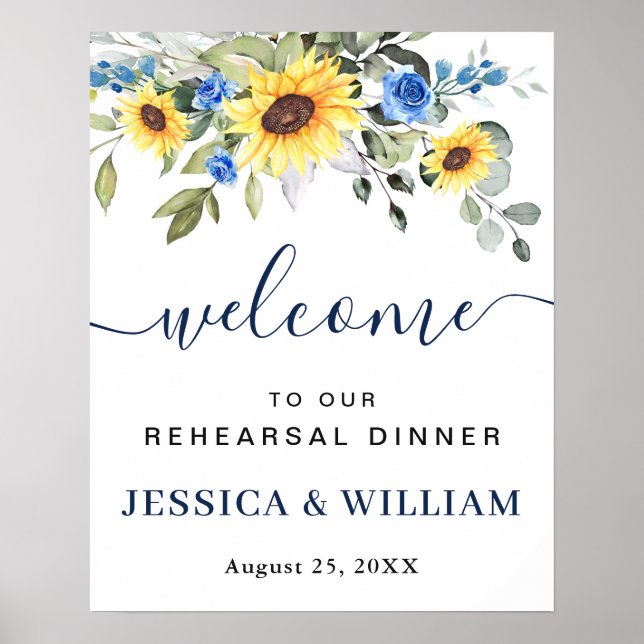 Sunflower Eucalyptus REHEARSAL DINNER Welcome Sign (Front)