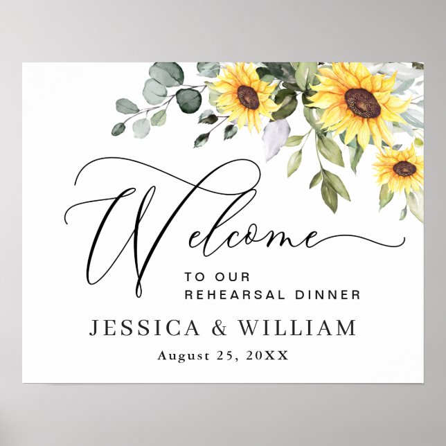 Sunflower Eucalyptus REHEARSAL DINNER Welcome Sign (Front)