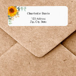 Sunflower eucalyptus return address  label<br><div class="desc">A watercolored sunflower,  eucalyptus greenery and faux gold foliage.  Personalise and add your name and address. Black letters.</div>