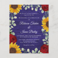 Sunflower Eucalyptus Rose Blue Wood Budget Wedding