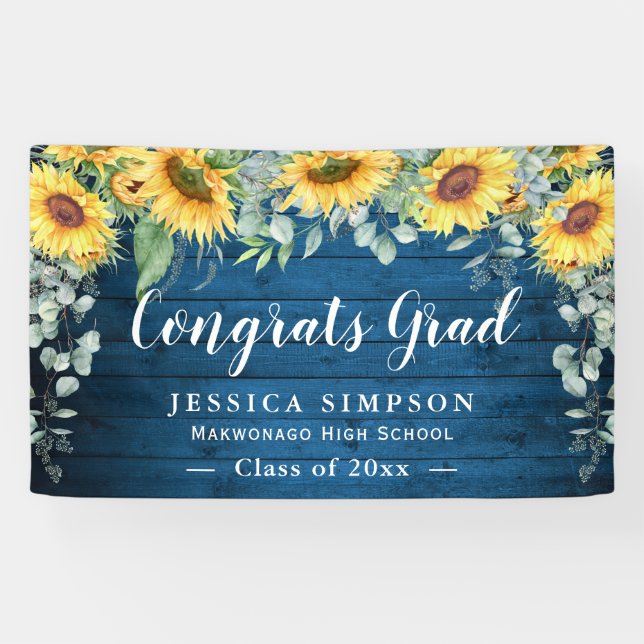 Sunflower Eucalyptus Rustic Graduation Graduate Banner (Horizontal)