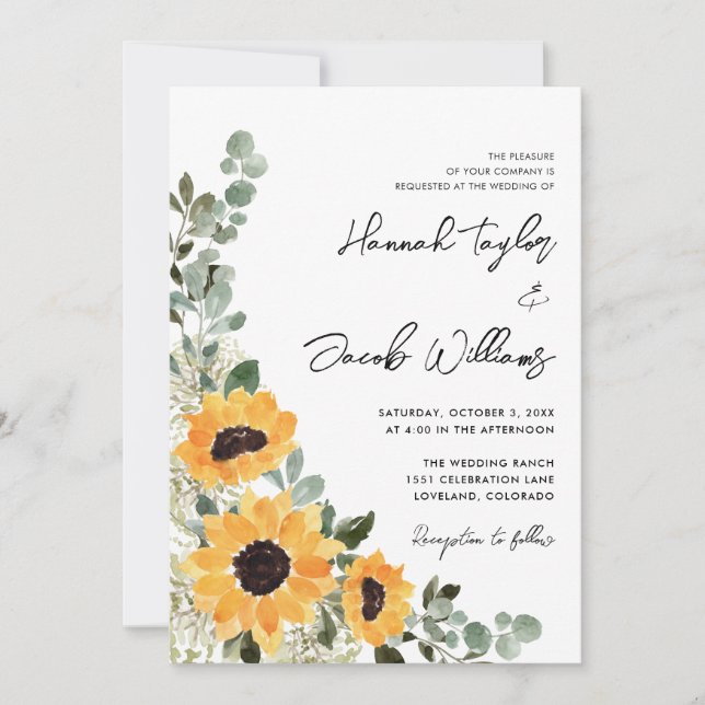 Sunflower Eucalyptus Rustic Wedding Invitation (Front)