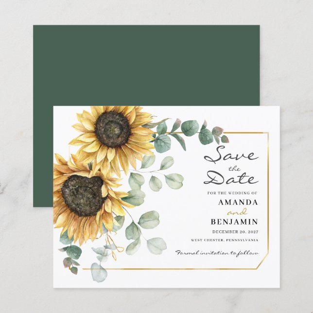 Sunflower Eucalyptus Save The Date Announcement (Front/Back)