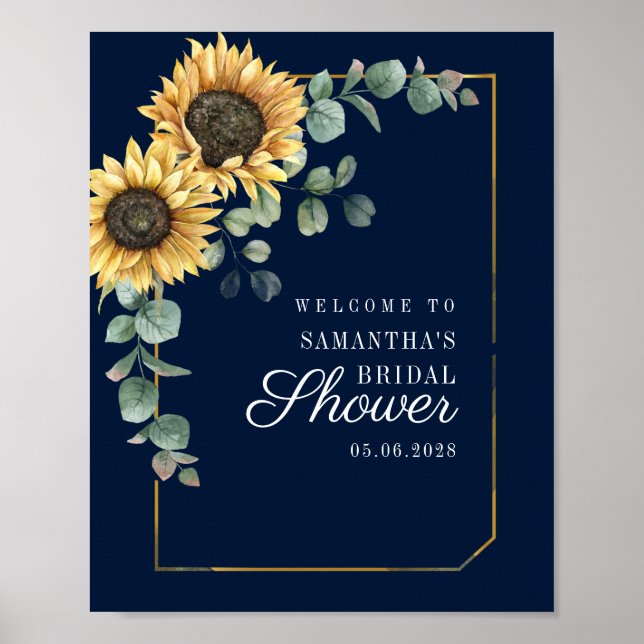Sunflower Eucalyptus Script Bridal Shower Welcome Poster (Front)