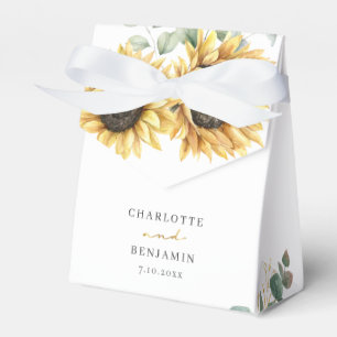 Sunflower Eucalyptus Script Floral Wedding Favour Box