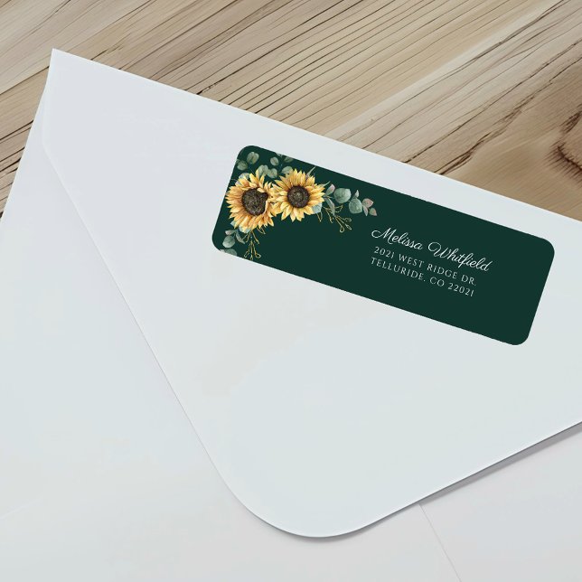 Sunflower Eucalyptus Script Return Address (Sunflower Floral Eucalyptus Green Return Address Label)