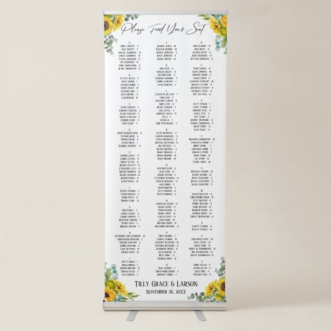 Sunflower Eucalyptus Seating Chart 170 Names Retractable Banner (Front)