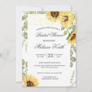 Sunflower Eucalyptus String Lights Bridal Shower Invitation