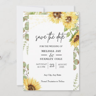 Sunflower Eucalyptus String Lights Wedding Save The Date