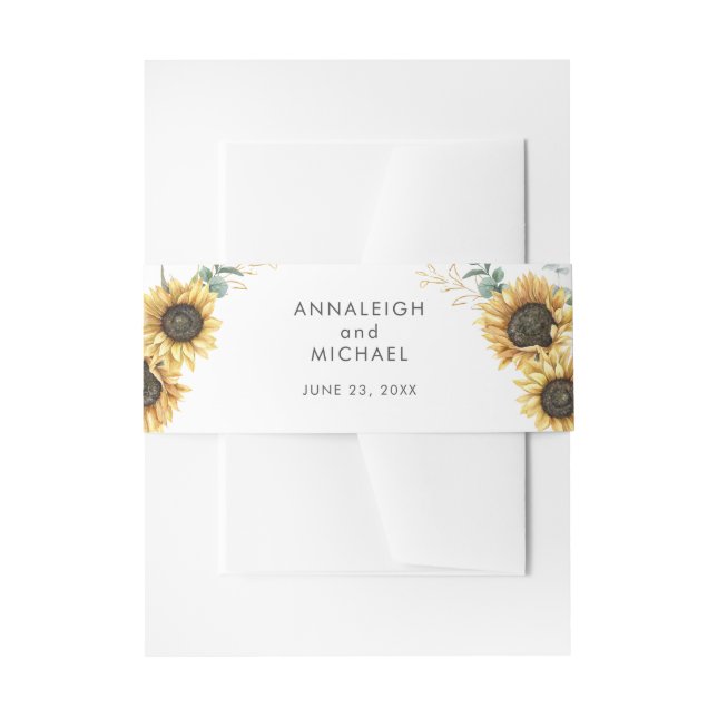 Sunflower Eucalyptus Succulent Wedding Invitation Invitation Belly Band (Front Example)
