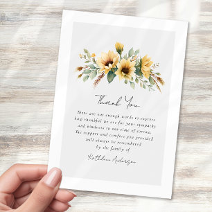 Sunflower Eucalyptus Sympathy Funeral Thank You Card
