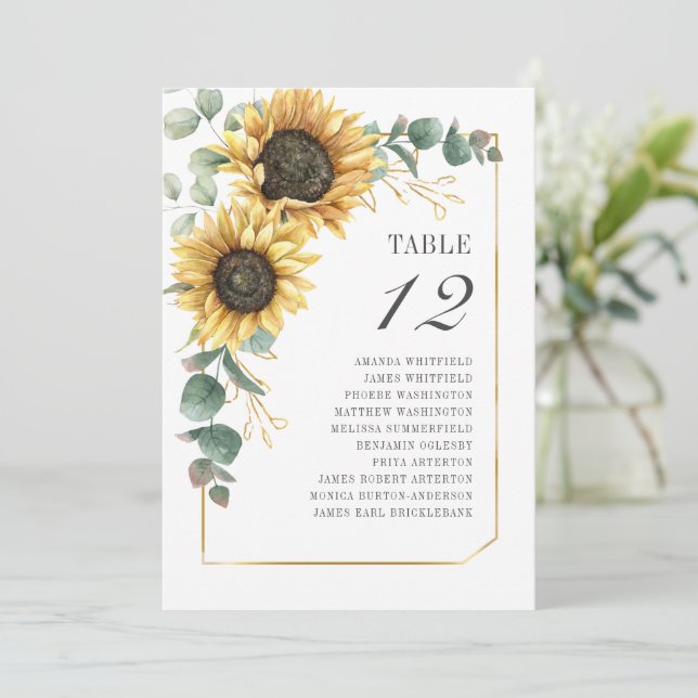 Sunflower Eucalyptus Table Number 12 Seating Chart (Standing Front)