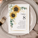 Sunflower Eucalyptus Table Number Wedding Seating<br><div class="desc">Plan your wedding reception with precision, from save the date, to day of the wedding events like the reception and seating arrangements with these sunflower floral eucalyptus leaves table number seating chart cards. Simple plug in the names of the guests and the table numbers. This way, the wedding party will...</div>