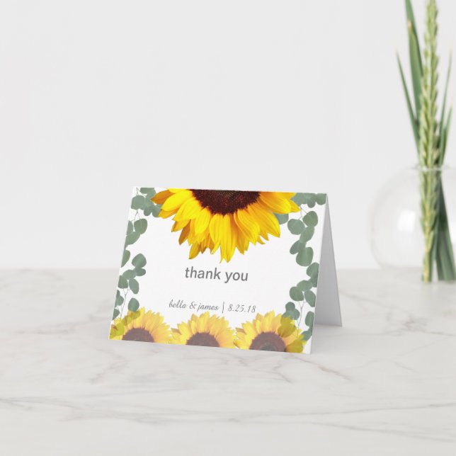 Sunflower Eucalyptus Thank You Note Cards (Front)