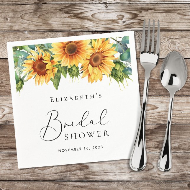 Sunflower Eucalyptus Watercolor Bridal Shower Napkin (Creator Uploaded)