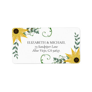 Sunflower Eucalyptus Watercolor Floral return addr Label