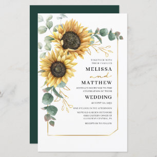 Sunflower Eucalyptus Wedding Botanical Invitation