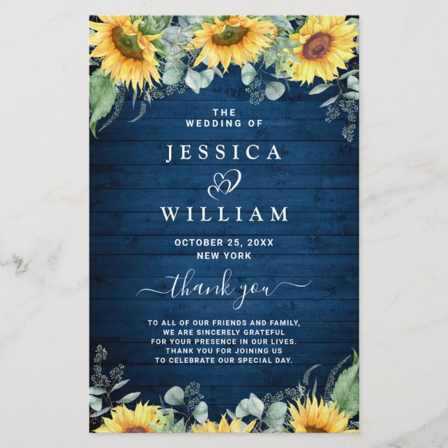 Sunflower Eucalyptus Wedding Ceremony Program (Front)