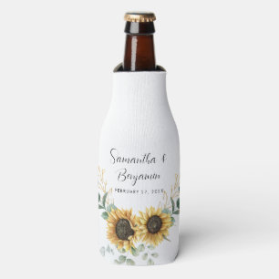 Sunflower Eucalyptus Wedding Favour Bottle Cooler